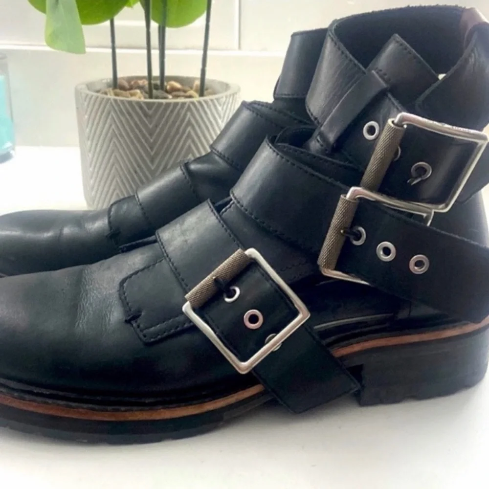 Rare RAG & BONE Boot Ankle Moto Booties Sandals Leather Black Red Maroon Size 8